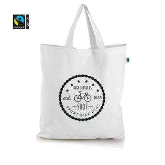 Fairtrade -Baumwolltasche mit kurzen Henkeln - mit Ihrem individuellen Logo bedruckbar