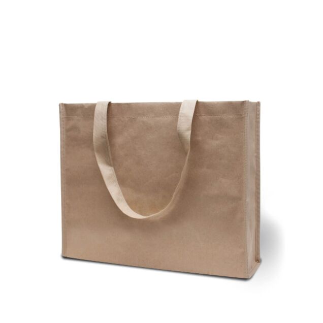 Tasche aus recyceltem Kraftpapier Produktbild: braune Tasche aus recyceltem Kraftpapier.