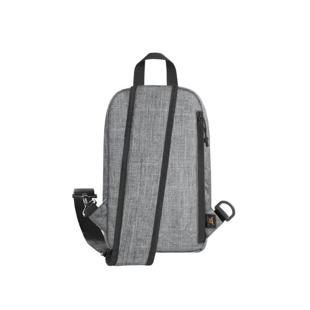 Produktbild: Monostrap-Rucksack in grau mit Ansicht des Rückens.