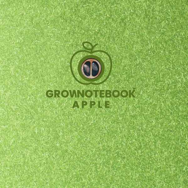 eine Nahaufnahme des Growbook-Covers mit Apfelkernsamen in der Hülse.