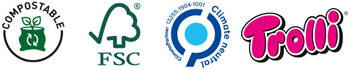 Logos Süße Werbeartikel Compostable, FSC, Climate neutral, Trolli-Logo