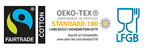 FairTrade-, OEKO-TEX-, LFGB-, Zertifizierungen für Ihren Werbeartikel